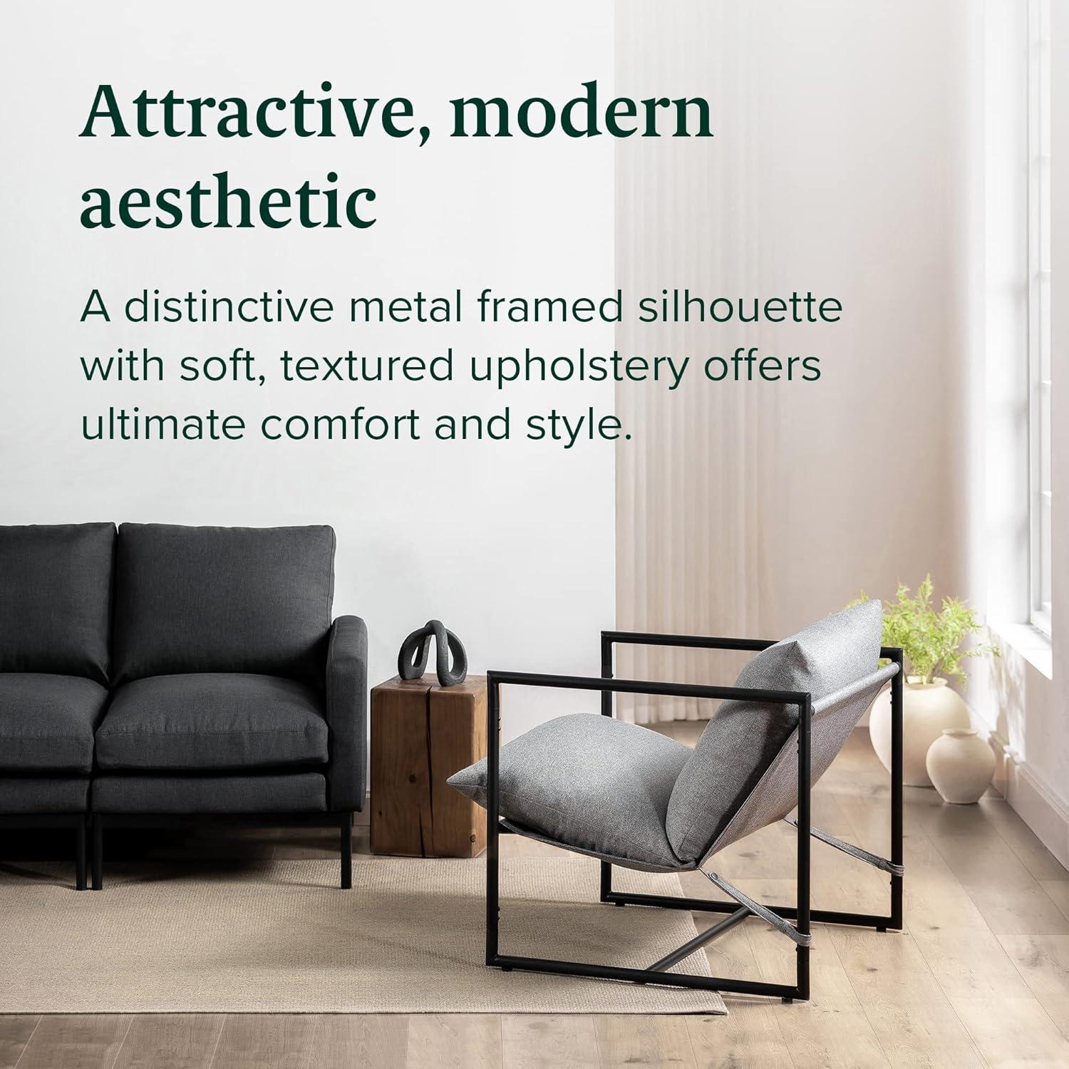 imageZINUS Aidan Sling Accent Chair Metal Framed Armchair with Shredded Foam Cushioning OatmealLight Grey