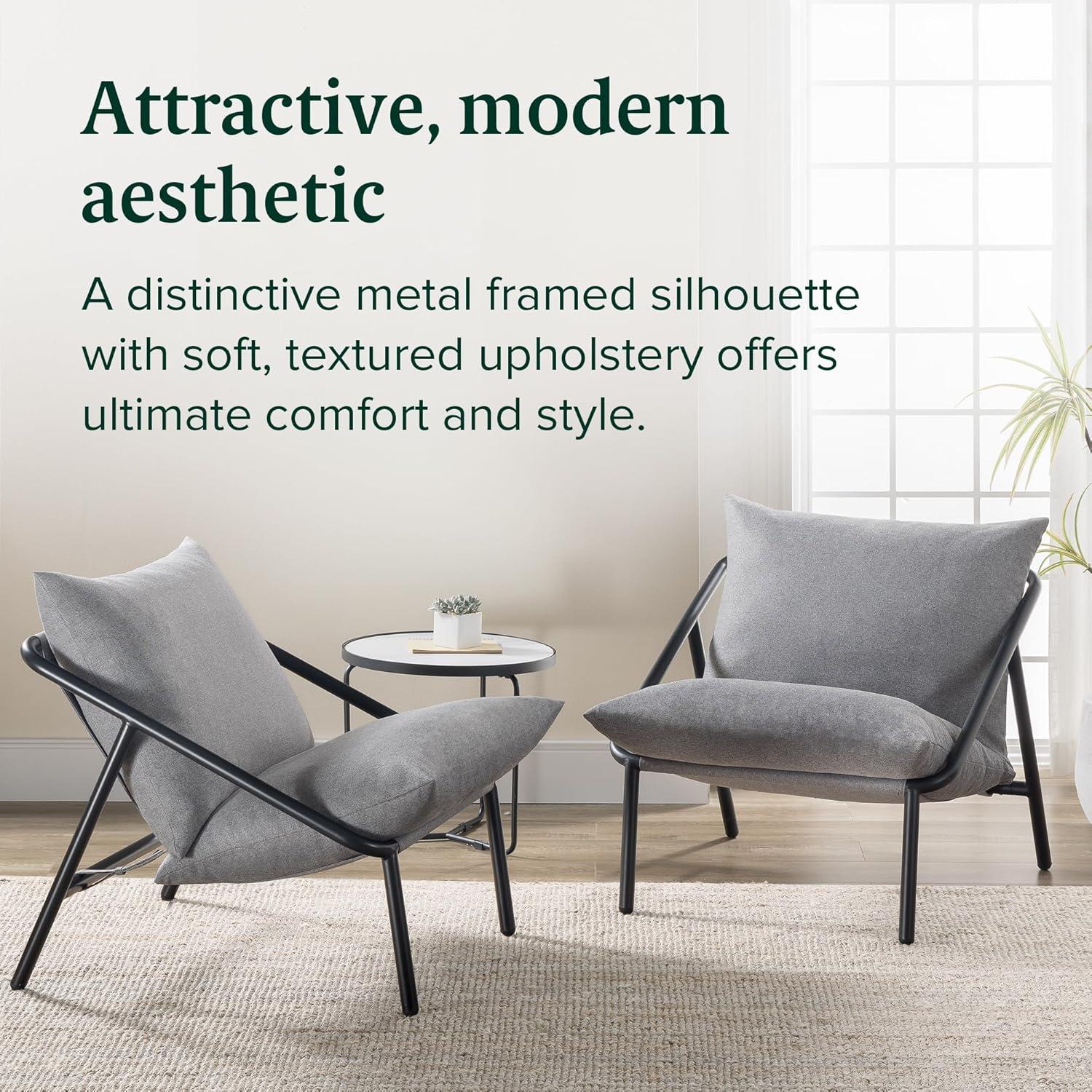 imageZINUS Aidan Sling Accent Chair Metal Framed Armchair with Shredded Foam Cushioning OatmealLight Grey