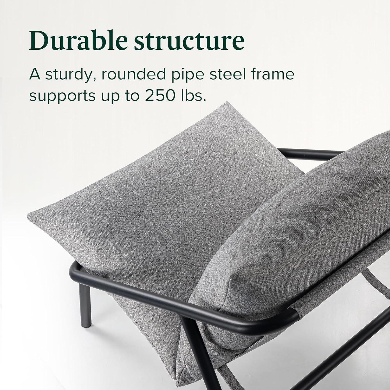 imageZINUS Aidan Sling Accent Chair Metal Framed Armchair with Shredded Foam Cushioning OatmealLight Grey