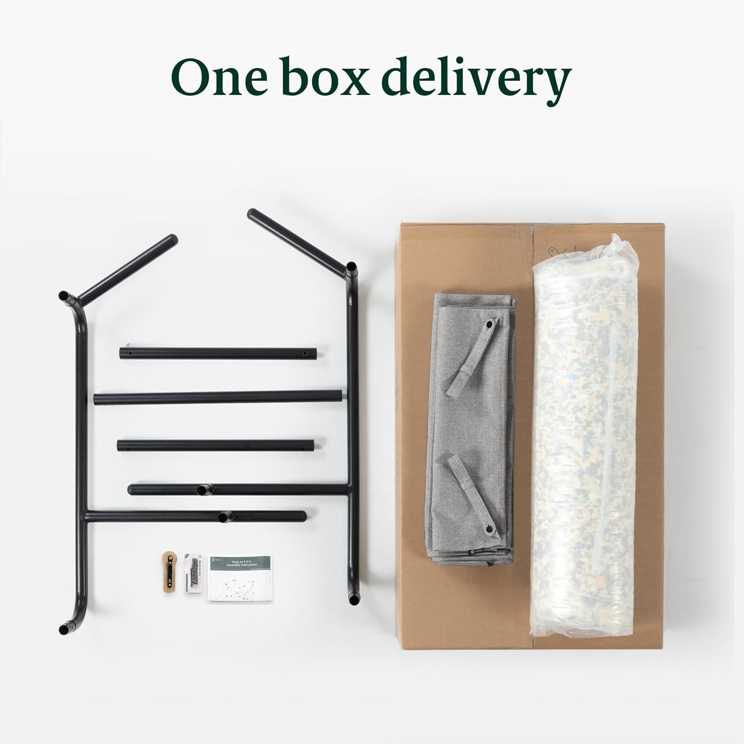 imageZINUS Aidan Sling Accent Chair Metal Framed Armchair with Shredded Foam Cushioning OatmealLight Grey