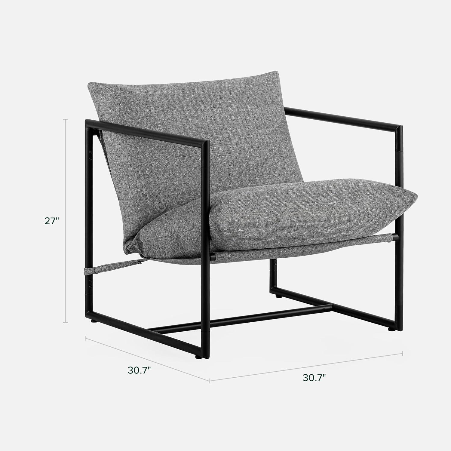 imageZINUS Aidan Sling Accent Chair Metal Framed Armchair with Shredded Foam Cushioning OatmealLight Grey