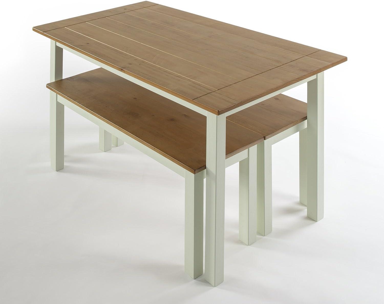 imageZINUS Becky Farmhouse Dining Table with Two Benches Brown  3 piece setBrown