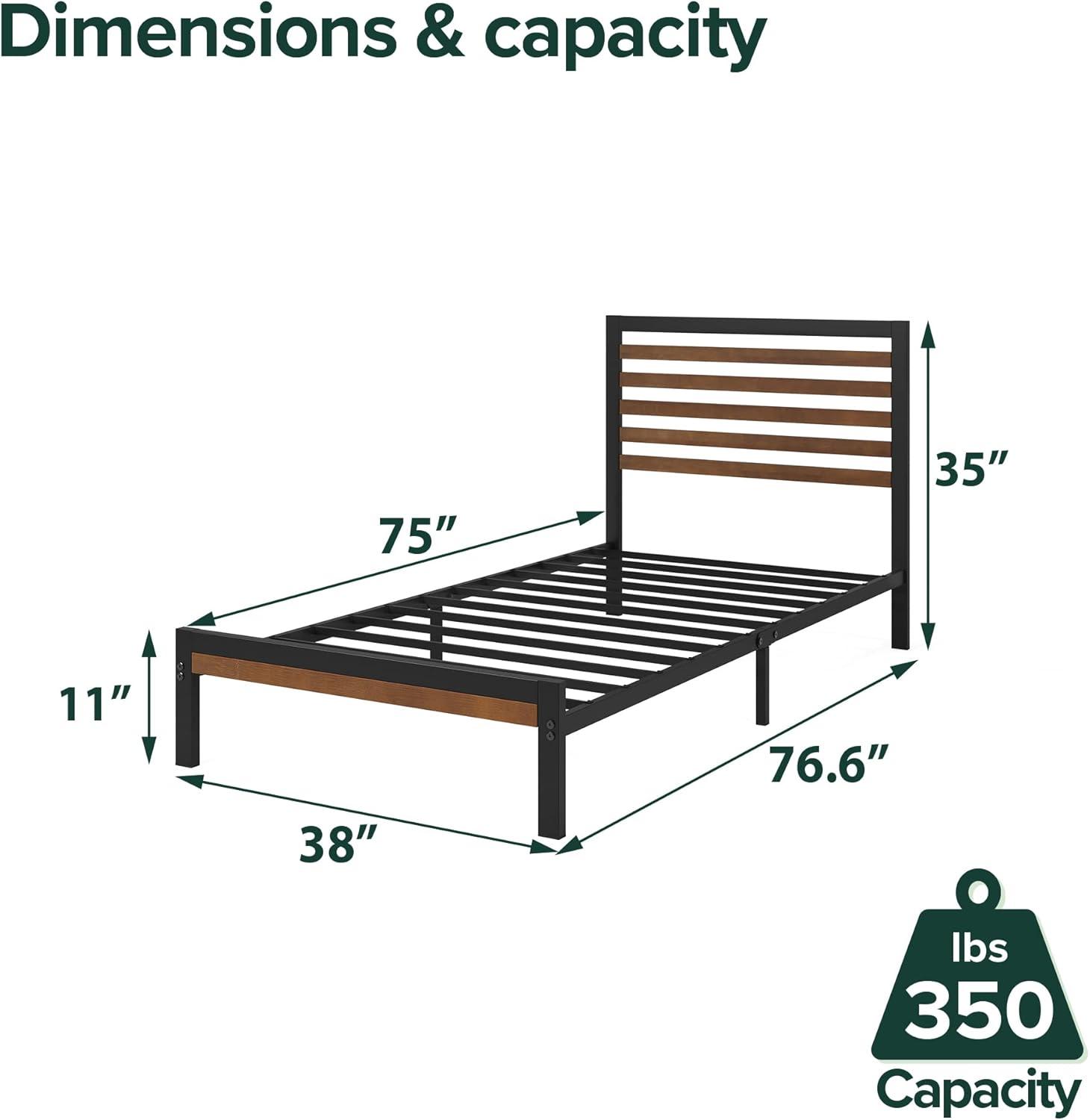 imageZINUS Leah Bamboo Platform Bed Frame with Headboard No Box Spring Needed Wood Slat Support Easy Assembly QueenTwin