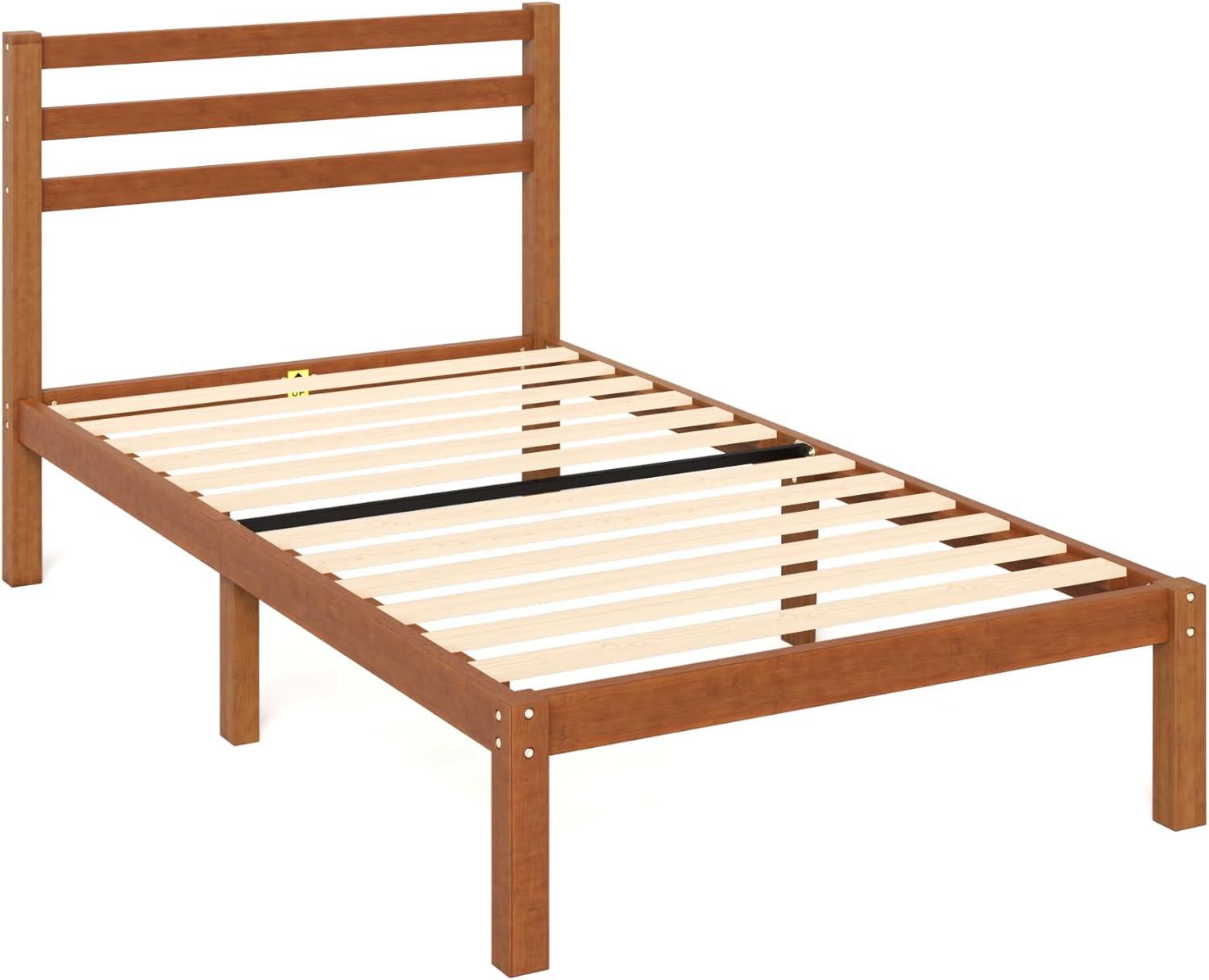 imageZINUS Leah Bamboo Platform Bed Frame with Headboard No Box Spring Needed Wood Slat Support Easy Assembly QueenTwin