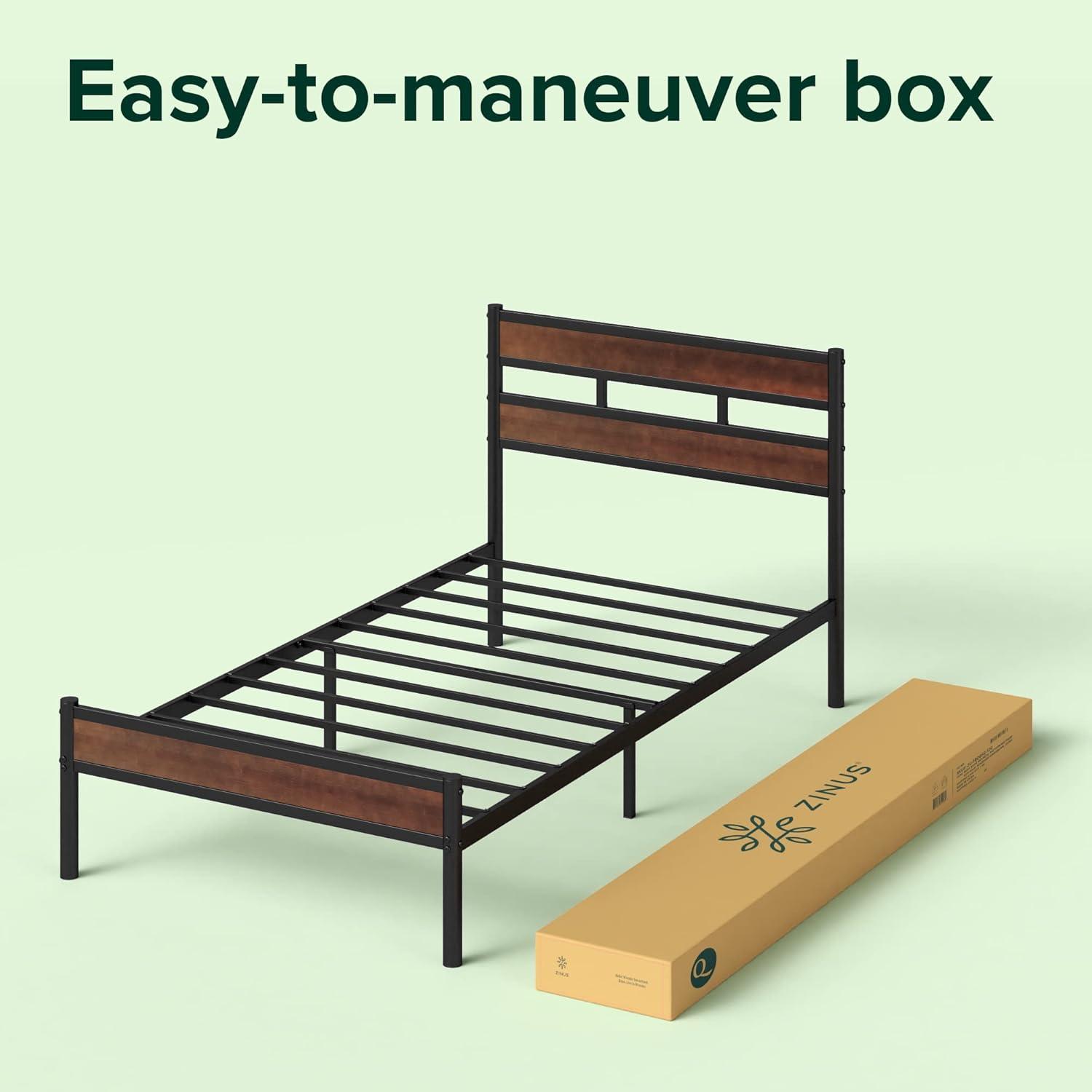 imageZINUS Leah Bamboo Platform Bed Frame with Headboard No Box Spring Needed Wood Slat Support Easy Assembly QueenTwin