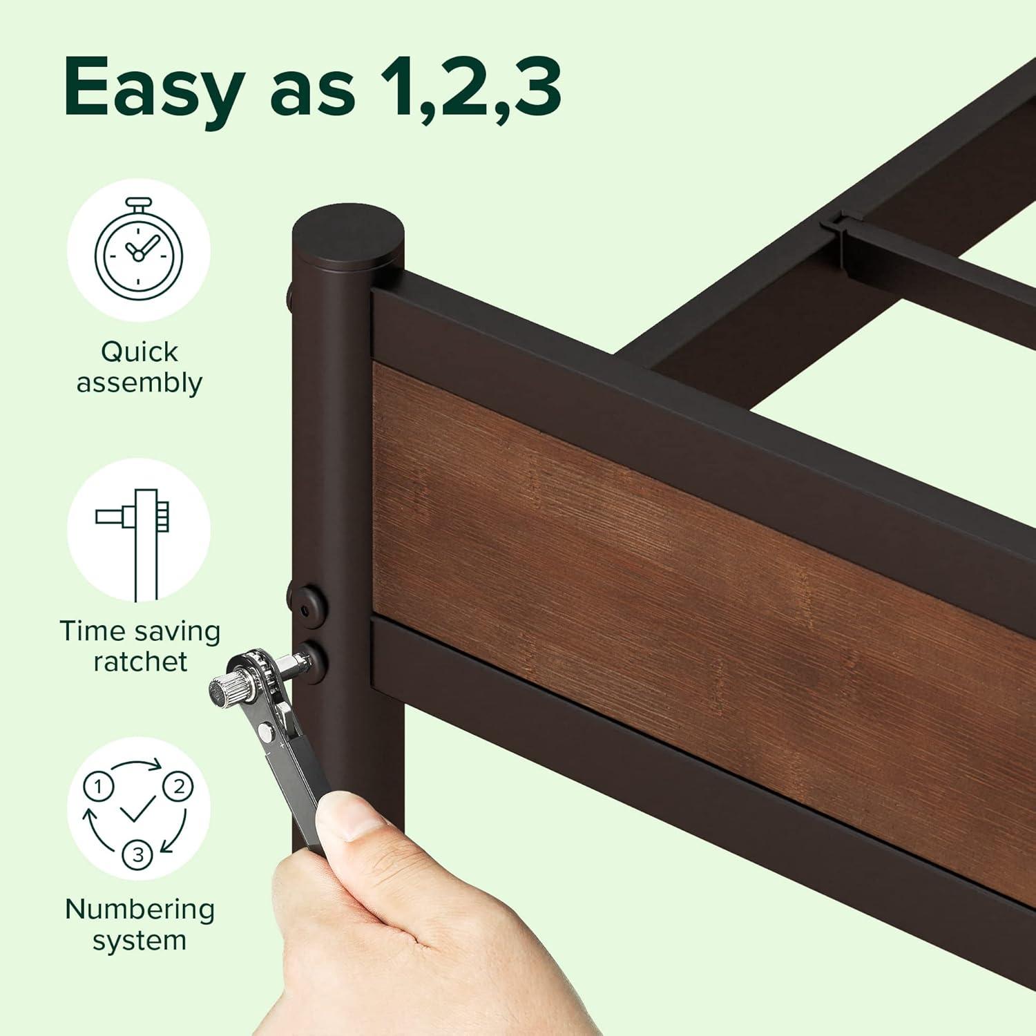 imageZINUS Leah Bamboo Platform Bed Frame with Headboard No Box Spring Needed Wood Slat Support Easy Assembly QueenTwin
