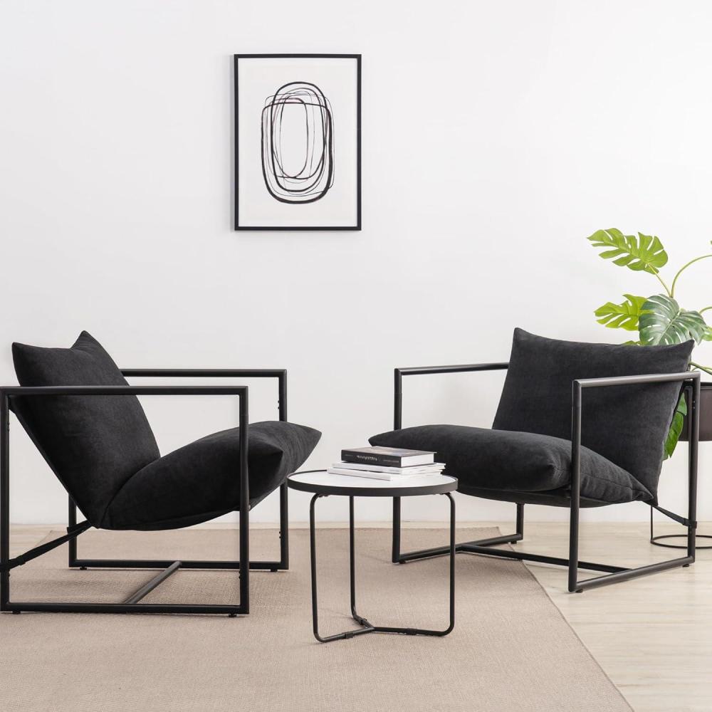 imageZINUS Aidan Sling Accent Chair Metal Framed Armchair with Shredded Foam Cushioning OatmealBlack