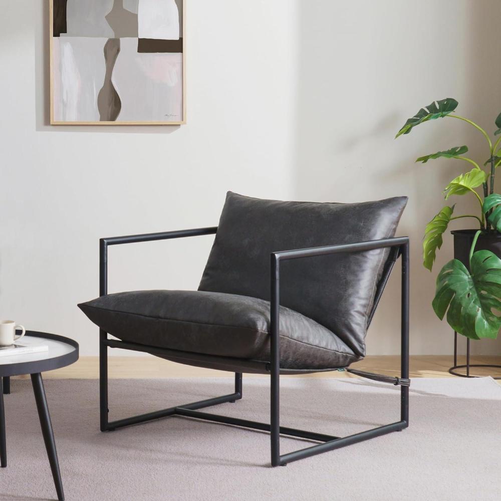 imageZINUS Aidan Sling Accent Chair Metal Framed Armchair with Shredded Foam Cushioning OatmealSlate Grey