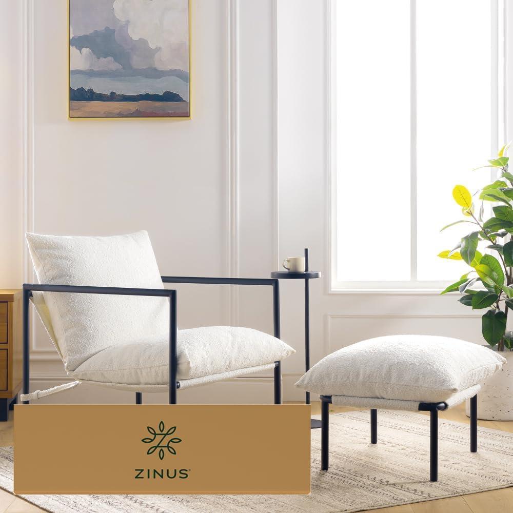 imageZINUS Aidan Sling Accent Chair Metal Framed Armchair with Shredded Foam Cushioning OatmealWhite