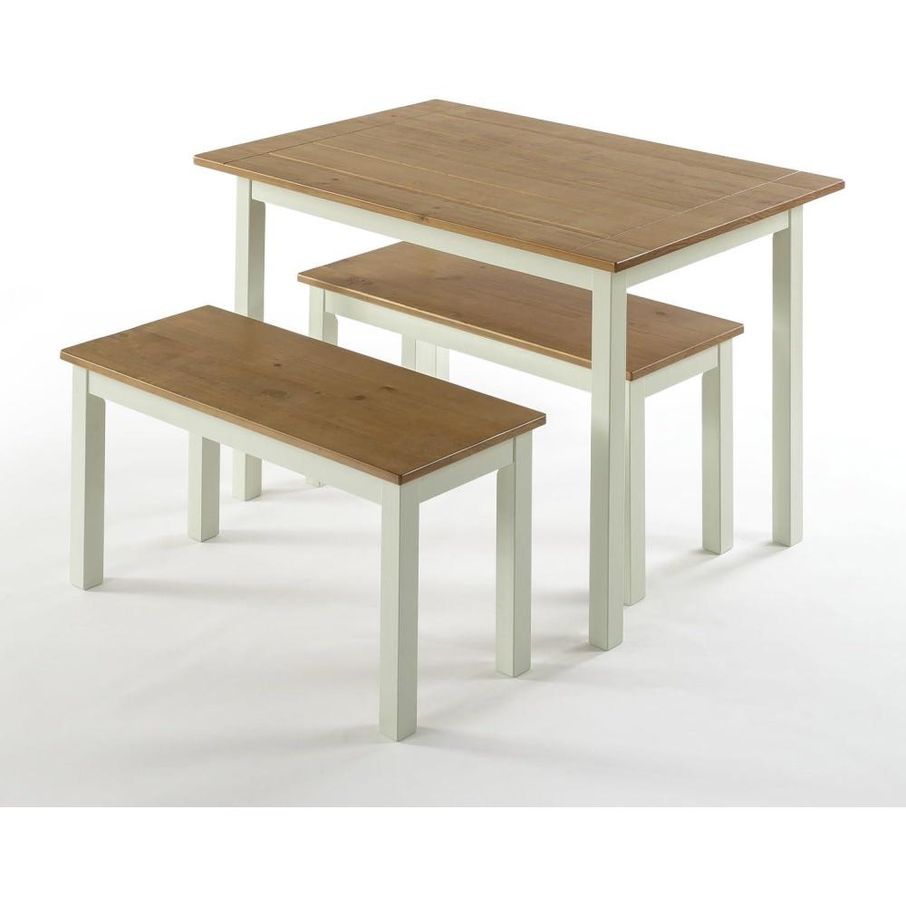 imageZINUS Becky Farmhouse Dining Table with Two Benches Brown  3 piece setBrown