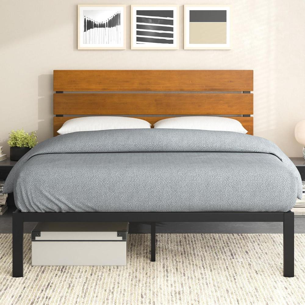 imageZINUS Olivia Metal and Bamboo Platform Bed Frame No Box Spring Needed Wood Slat Support Easy Assembly QueenTwin