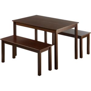 ZINUS Becky Farmhouse Dining Table with Two Benches Brown , 3 piece set(Espresso)
