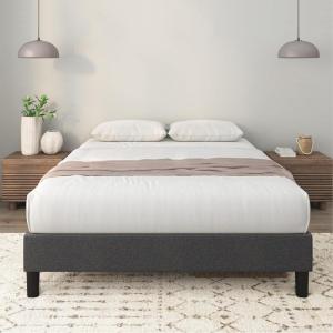 ZINUS Curtis Upholstered Platform Bed Frame, Mattress Foundation, Wood Slat Support, No Box Spring Needed, Eco Friendly WonderBox (TM) Packaging, Dark Grey, Queen(Grey)
